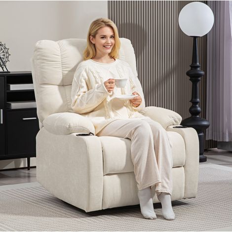 Fauteuil relax 88x96x108 cm beige en polyester avec fonction inclinable, pivotante et bascule (1/4)