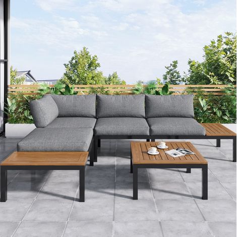 canapé fauteuil salon jardin 5 pièces gris métal OKMYHOME (1/5)
