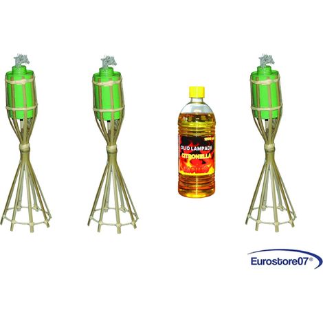 Torcia bambu da appoggio  cm.35h.  ø cm.10x5,5h. - pz 3 + 1 lt olio citronella (1/3)