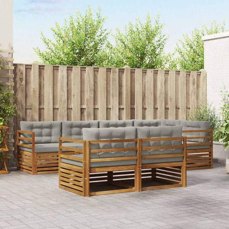 vidaXL Outdoor-Sofagarnitur mit Kissen 7 pcs Natürlich und Hellgrau (1/5)