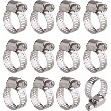 12 Pièces Collier de Serrage Tuyau Ajustable en Acier Inoxydable Tuyau Pinces Clips Fixation (9-16 mm) (1/4)