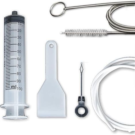 Kit d'Outil de Nettoyage de Réfrigérateur, Cuisine Plastique + métal, seringue 100ml, grattoir à glace, bouchon, tuyau débouchant 1,5m, Destiné au nettoyage du réfrigérateur (1/5)