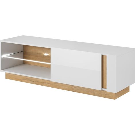 Mobile TV, Bianco + Bianco lucido + Rovere Grandson, 138,1 x 45,5 x 40 cm