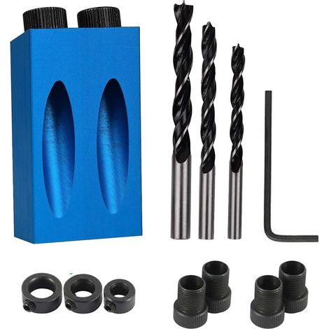 Kit de 14 gabarits de perçage de poche - Guides de menuiserie, outil d'angle de joint, localisateur de menuiserie - Fixation de trou incliné à 15° pour le travail du bois, forets de 6/8/10 mm
