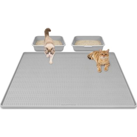 1 Tapis De Litière Chat, 119,4x88,9 Cm, Silicone Avec Bords Surélevés, Texture Antidérapante, Pour Maison Et Voyage (1/5)