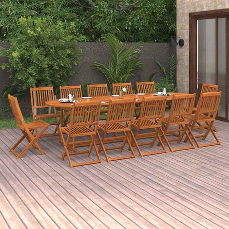 vidaXL Set comedor de jardín 13piezas madera maciza acacia 280x90x75cm (1/5)
