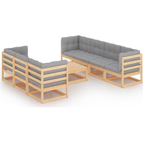 8 PCS Garden Lounge set con cojines de pino enormes (1/5)
