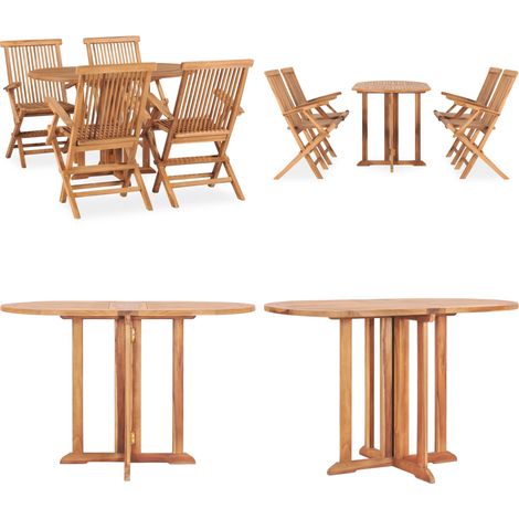 Set da Pranzo da Giardino 5 pz Pieghevole in Massello di Teak - Tavolo da pranzo in teak - Sedie da giardino