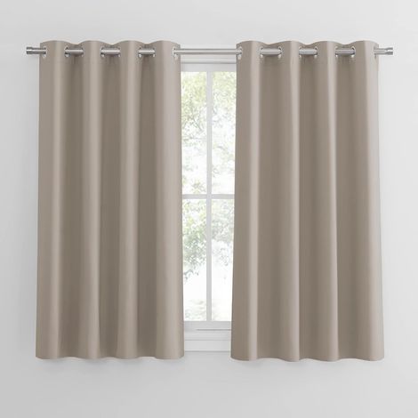 Petits rideaux occultants thermiques à œillets métalliques — Idéaux pour la maison, la chambre et la cuisine — 132 cm x 160 cm — Crème — Lot de 2 (1/5)