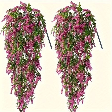 Deux bouquets de vignes de fleurs artificielles en plastique épis de blé mousse vignes de plantes de lavande pour la décoration de meubles rose rouge (1/5)