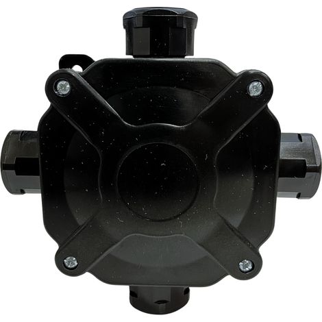 Hermetische Aufputzdose IP67 mit Kabelverschraubungen, schwarz, mit Einsatz, 75 x 75 x 33 mm (1/4)