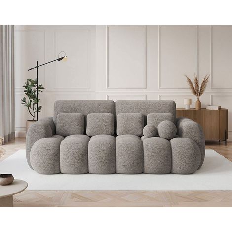 Dorian - canapé droit 3 places convertible avec coffre en tissu bouclette - taupe (1/5)