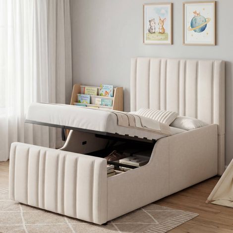 bett kinderbett aufbewahrung 90x200 leinen beige OKMYHOME (1/4)