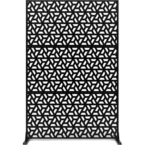 Mampara de privacidad, separador de exteriores independiente, elegante diseño metálico, triángulos negros. (1/2)