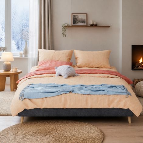 Lit adulte 160x200 cm en velours gris, moderne, gain de place pour chambre, sans matelas FloraGrace (1/5)