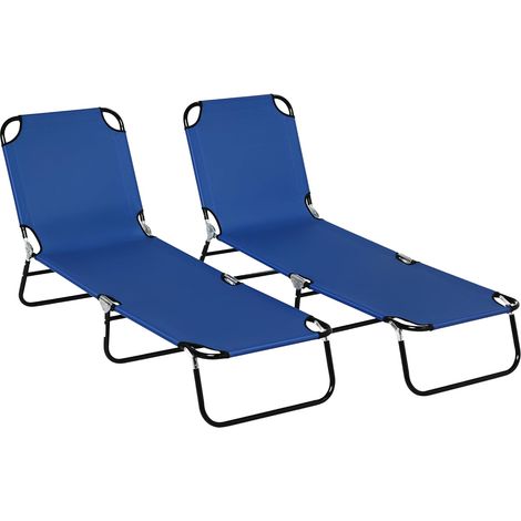 Lot de 2 chaises longues de jardin pliables avec dossier réglable en hauteur 5 positions - Résistant aux intempéries - Charge maximale : 120 kg - Pour piscine, plage - Bleu (1/5)