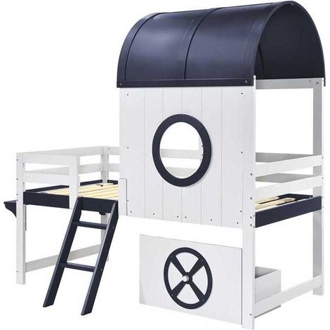 Letto a capanna mezza altezza 90x200 cm in legno MDF compensato bianco blu MODENUIT (1/5)