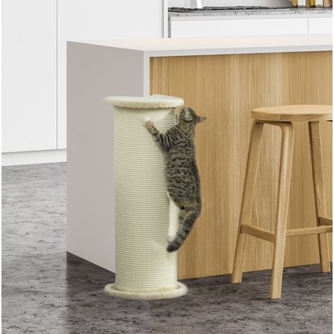 Rascador para gatos de esquina (35x35x85 cm), con gran superficie de rascado, madera, blanco crema (1/5)