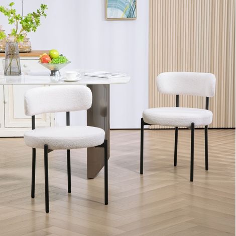 Juego de 2 sillas de comedor 51x51x76 cm color crema, tapizadas en poliéster con patas metálicas (1/5)