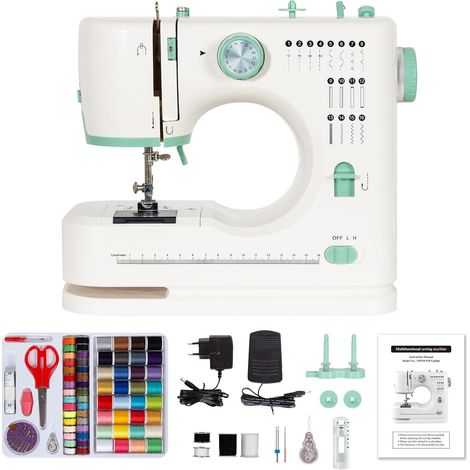 Machine à Coudre Électrique avec 16 Points de couture, Vert  Double Aiguille, Double Fil, Éclairage LED, Kit de Coudre, Pédale, pour Débutants, Enfant et Loisirs Créatifs (1/5)
