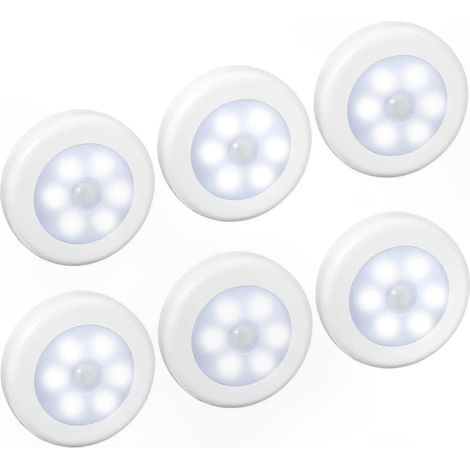 6er-Set LED-Bewegungsmelderleuchten, batteriebetrieben, für Schrank- und Garderobenbeleuchtung, einfache Installation in Treppenhäusern und Ankleidezimmern, Infrarotsensor, weiß, kabellos (1/5)