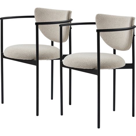 Set 2 sedie da pranzo scandinave in tessuto e metallo, beige, con braccioli (1/5)