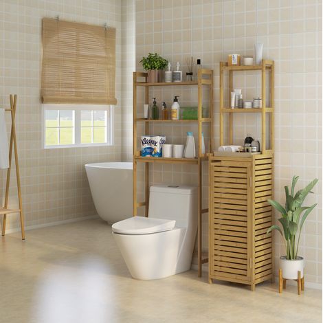CHICFURN Estantería para WC de 3 niveles 68 x 20 x 165 cm de bambú natural antivuelco (1/5)