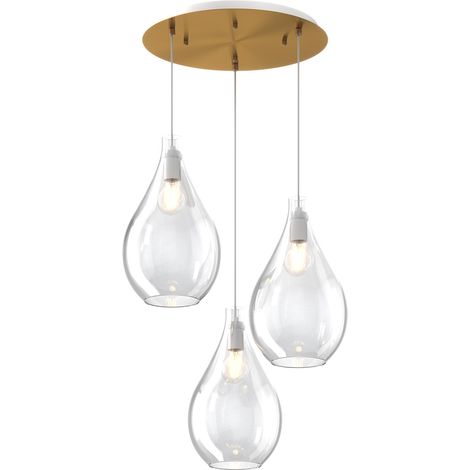 Lampadario Contemporaneo Drop 2.0 Metallo Ottone Vetro Trasparente 3 Luci E27