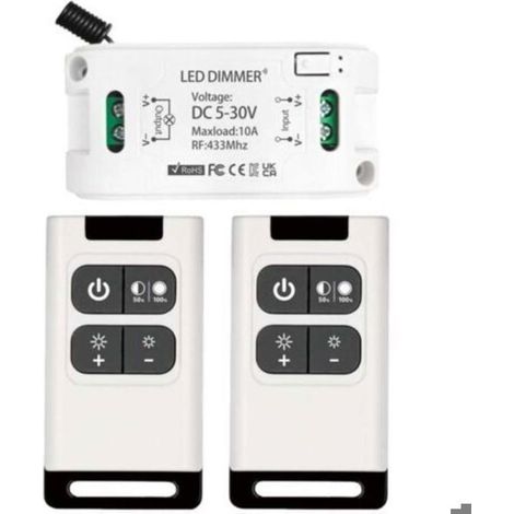 Gradateur sans fil DC 5V 30V 10A Contrôleur de Récepteur de Relais avec 2 Télécommandes Variateur