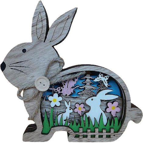 Lapin de Pâques lumineux en bois avec LED, fleurs et papillons, décoration pour la maison, Pâques. (1/5)