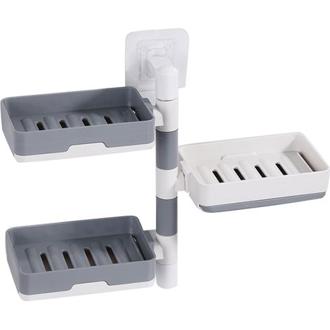 Boîte à Savon Murale Rotative 3 Niveaux en HIPS - Rangement Modulable et Drainage Rapide pour Salle de Bain (Blanc et Gris) (1/5)