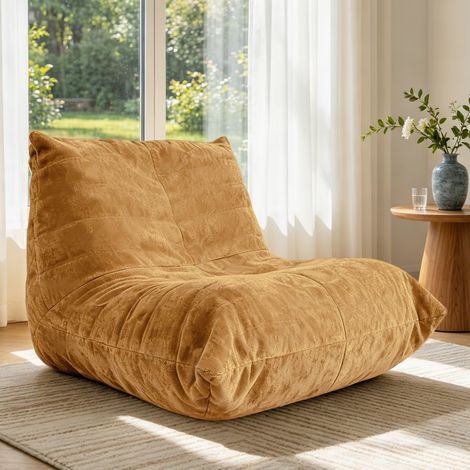 Divano da pavimento ergonomico, poltrona lounge portatile per soggiorno e camera, imbottitura spessa in flanella - giallo (1/5)