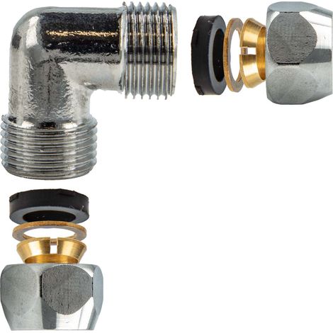 tecuro Quetschverschraubung, Winkel 90°, für Ø 10 mm Kupferrohr, Messing verchromt (1/5)