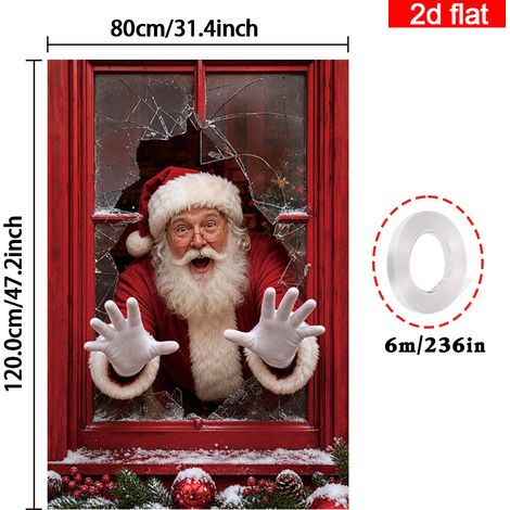 Bannière de Noël à suspendre à la fenêtre, décoration festive, toile de fond bonhomme de neige et Père Noël pour les fêtes de fin d'année - 80 x 120 cm (polyester) - 18