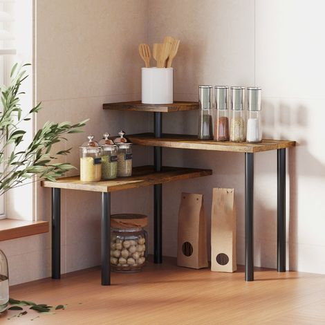 Estantería de cocina de madera y metal marrón rústico, 3 baldas giratorias ahorra espacio 40 x 18 x 36,5 cm