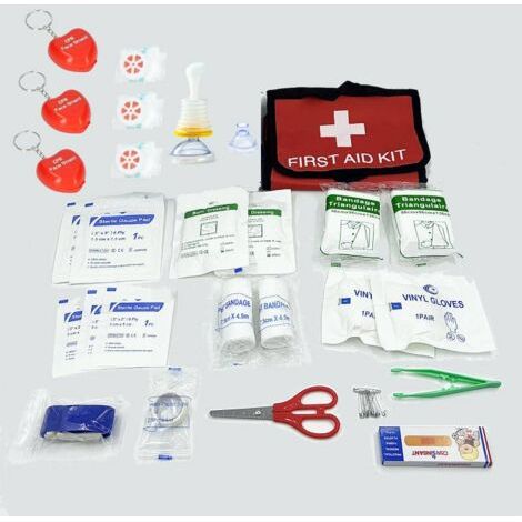 Trousse de premiers secours 46 pièces, anti-étouffement, masque respiratoire pour adultes et enfants, trousse de premiers secours pour voiture, maison, lieu de travail, voyage, camping, randonnée et s (1/5)