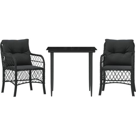 Maison Exclusive - 3-tlg. Bistro-Set mit Kissen Schwarz Poly Ratt