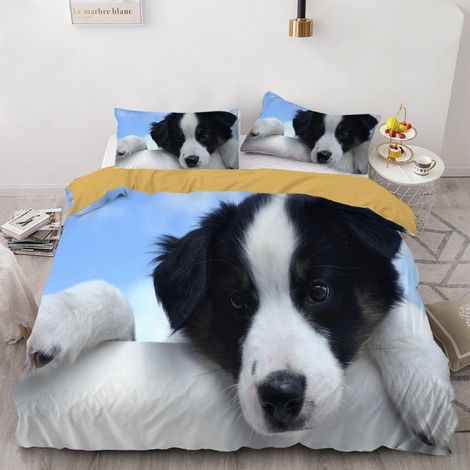 Bettwäsche 200x200 cm 3D Border Collie Mikrofaser mit 2 Kissenbezügen 80x80 cm