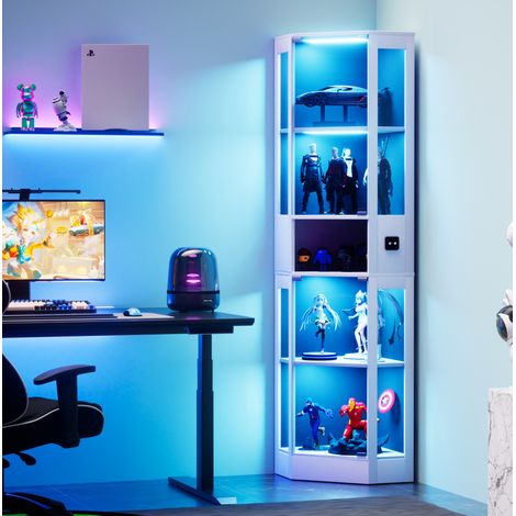 Vitrina de cristal 57x40x165 cm blanca con LED y sensor, almacenamiento MDF MEUBLIV (1/5)