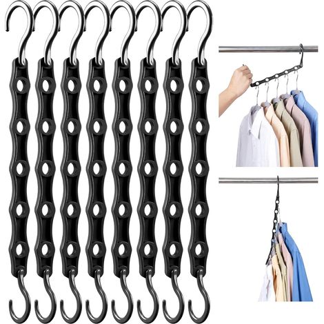 Juego de 10 perchas mágicas, organizador de armario, almacenamiento de ropa, ahorro de espacio en armarios, negro (1/5)