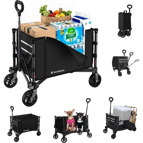 Chariot Pliable 3 en 1 Convertible en Banc, 120L pour l'Épicerie, Chariot Pliable 220lbs avec Roues, Utilitaire pour Plage, Sport, Camping, Jardin, Brouettes, Noir foncé (1/5)