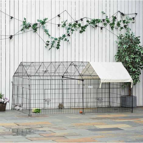 Parque exterior para pequeños animales con protección solar, 220 x 103 x 103 cm, metal negro HAVRYA (1/4)