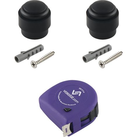 vasalat Gummistopper Boden & Wand 2in1 zum Schrauben ø 35mm, Höhe 32mm - Türstopper + Montagezubehör, Edelstahl schwarz - 2 Stück (1/5)