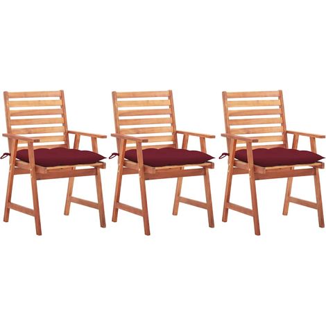 vidaXL Sillas comedor de jardín 3 uds madera maciza acacia y cojines (1/4)