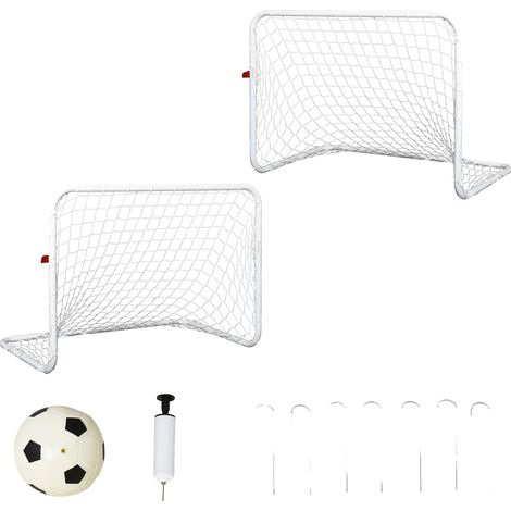 Porterías de fútbol, 78 x 46 x 56 cm, material sintético resistente, aptas para niños y adultos, diseñadas para uso en exteriores, el conjunto incluye 2 porterías y un balón. (1/5)