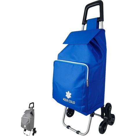 Carrello per la spesa con 6 ruote e tasca termica frontale con zip - Carrellino della spesa per salire le scale in tessuto impermeabile - Blu (C) (1/5)