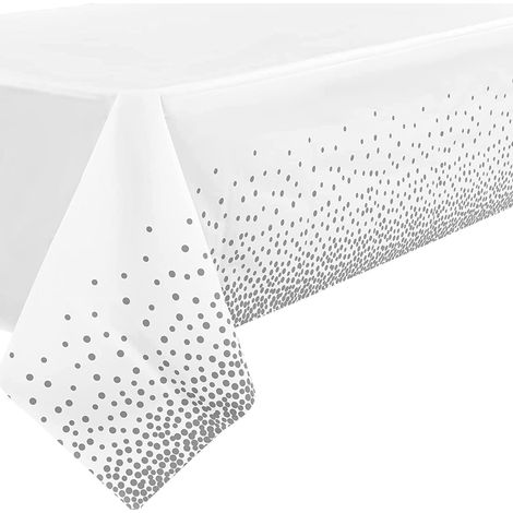 2 Nappe Jetable, Motif Pois Argente, 273x138cm Rectangle, Plastique PEVA, Pour Fête Buffet Anniversaire