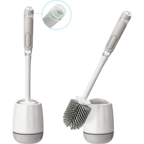 Brosse toilettes silicone lot 2 balai WC récipient distributeur détergent séchage rapide blanc (1/5)