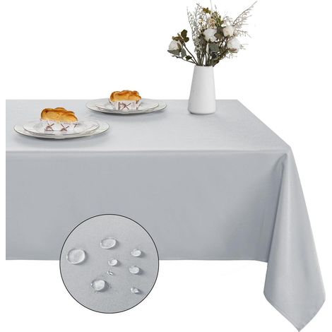 Nappe lavable Gris Clair 140x240 cm, anti-taches, facile d'entretien, rectangulaire