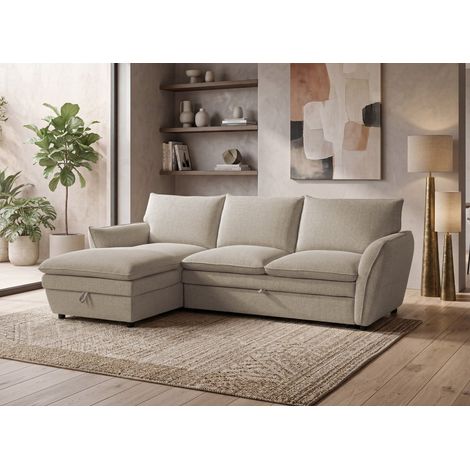 Canapé d'angle convertible avec coffre en tissu taupe CAPUCINE - (1/5)